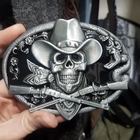 New Cowboy Skull skeleton belt buckle - Picture 3 of 8